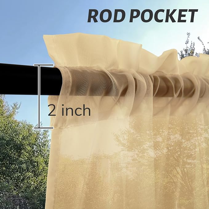 Outdoor Sheer Curtains for Patio Waterproof, 4 Panels Rod Pocket Indoor/Outdoor - Image 3