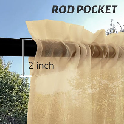 Outdoor Sheer Curtains for Patio Waterproof, 4 Panels Rod Pocket Indoor/Outdoor - Image 3