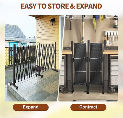 TECSPACE Aluminum Expandable Garden Fence, Portable Barricade Gate with Casters, Expansion Size 201×15.2×40.6 inches, Adjustable Flexible Fence Mobile Barricade Safety Barrier