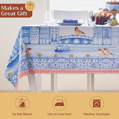 Maison d'Hermine Table Cloth Rectangle Table 100% Cotton Tablecloth for Dining Room, Farmhouse, Home, Hotel, Parties & Wedding - Ideal for Easter Decorations Spring&Summer(Amsterdam Canals,70"x120")