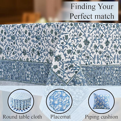 CPC Ocean Vine Tablecloth 100% Cotton 70x118 Inch Indian Block Print Rectangle Table Cover, Table Cloth for Gifting in Weddings, Halloween, Fall, Christmas, Thanksgiving