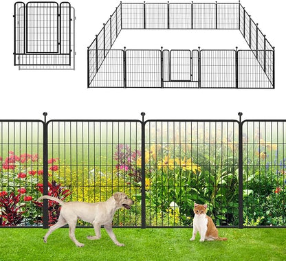 Garden Fence with Gate Metal Fencing for Yard, 32in x 46ft 20 Panels No Dig Fence Panels Temporary Dog Fence Rustproof Garden Fencing Flower Bed Edging for Patio