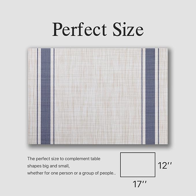 Placemats Set of 6 - Easy Clean Woven Vinyl Placemats for Dining Table, Indoor/Outdoor Place Mats, Washable PVC Table Mats（Blue Skyline）