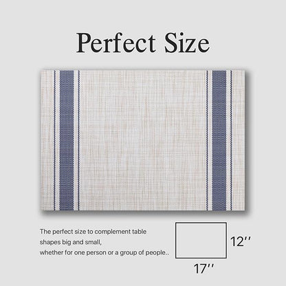 Placemats Set of 6 - Easy Clean Woven Vinyl Placemats for Dining Table, Indoor/Outdoor Place Mats, Washable PVC Table Mats（Blue Skyline）