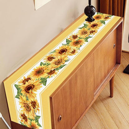 Yellow Sunflower Table Runner, Rustic Farmhouse Summer Sunshine Boho Floral Bee Rural Cottage Watercolor Decorations Table Decor for Home Kitchen Dining Patio Indoor Outdoor Cafe, 13"x108" Inch