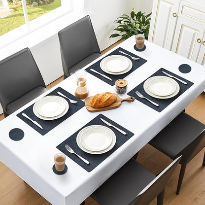 MOSAYT Placemats Set of 8, Heat Resistant Vinyl Place Mats with Coasters, Wipeable Washable 100% Waterproof Oil Proof Faux Leather Table Mats for Kitchen Dining Party Outdoor, 12" x 17", Navy Blue