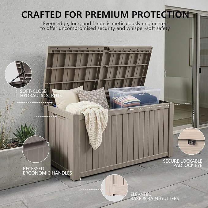 Outdoor Storage Box, 200 Gallon Waterproof Deck Box, Premium Hydraulic Cushion - Image 3