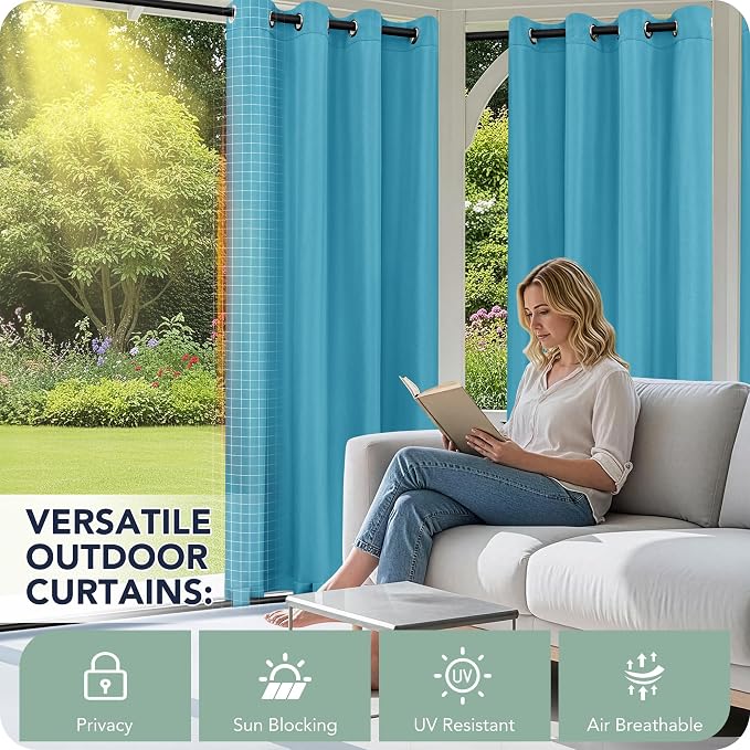 Outdoor Curtains for Patio Waterproof 6 Panels, Porch Sun Shade | Weatherproof - Image 3