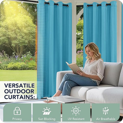 Outdoor Curtains for Patio Waterproof 6 Panels, Porch Sun Shade | Weatherproof - Image 3