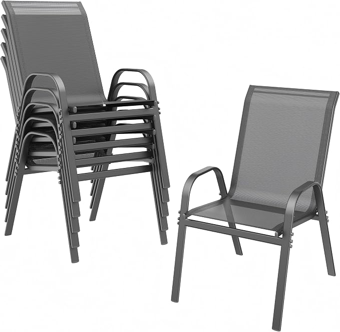 Patio Chairs Set of 6, Stackable Outdoor Dining Chairs | All Weather Dining Set by ONBRILL