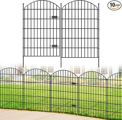 Metal Garden Fence with Gate 42in (H) x 23.3ft (L), 1 Gate+ 9 Panels Dog Fence Border Fence Animal Barrier, No Dig Garden Fencing for Yard Flower Bed Lawn Patio Outdoor, ECG4210, Black
