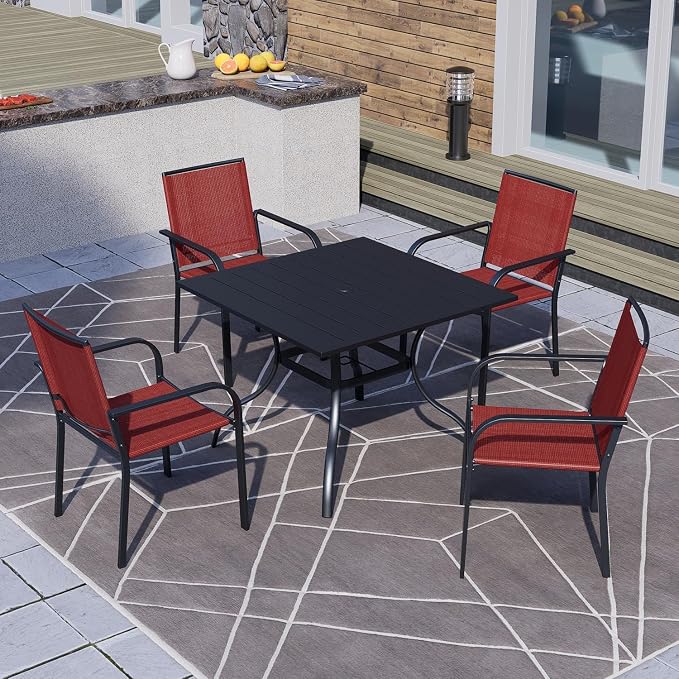 Anmutig Stackable Outdoor Dining Chairs Set of 6, Textilene Fabric, Breathable - Image 2