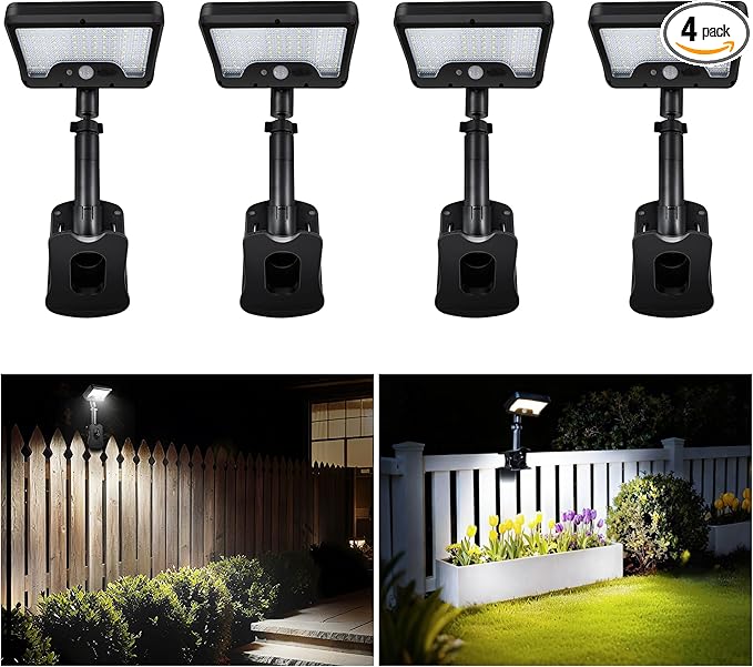 Solar Motion Light Outdoor, 3CCT Clip On Fixture, 600LM 1500mAH Type-C USB & Solar Powered, IP65 Waterproof with Remote for Porch, Tree, Wall, Black [4-Pack]