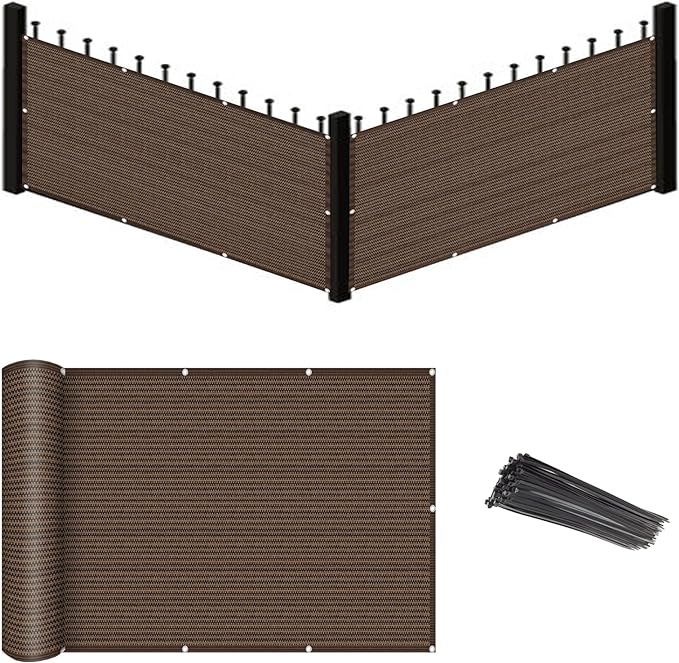 Eden's Decor Balcony Privacy Screen Brown 4'x 14' Cover Mesh Windscreen Weather-Resistant UV Protection for Backyard Deck, Patio, Balcony, Pool, Porch, Fence, Railing, Gardening