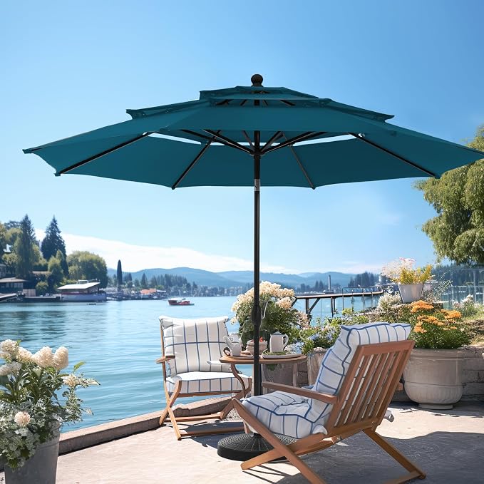 PHI VILLA 10ft Outdoor Patio Umbrellas, 3 Tier Vented Table Umbrella, Cyan | - Image 7