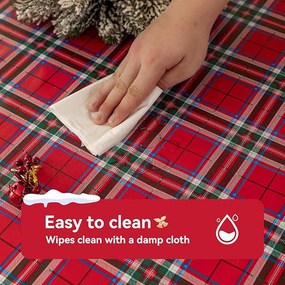 Romanstile Christmas Plaid Square Vinyl Tablecloth, 100% Waterproof Checkered PVC Table Cloth, Heavy Duty Xmas Gingham Plastic Table Cover for Dining, Party, Holiday Decor - 54 x 54 Inch, Red