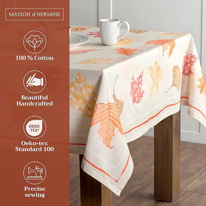 Maison d' Hermine Table Cloth Rectangle Table 100% Cotton 60 x 120 Inches Fall Tablecloth Reusable Everyday Use for Thanksgiving Christmas Decorations Dining Farmhouse Party (Colours of Autumn)