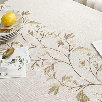 Pahajim Rustic Linen Tablecloth Cotton Waterproof Table Cloth for Kitchen Dining with Tassel Rectangle Tablecloths Square,55''x55'',4 Seats