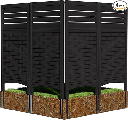 Outdoor Fence Privacy Panels,Resin Privacy Fence Panels for Outside,Air Conditioner Trash Can Pool Equipment Enclosure(4-Pack-Black)