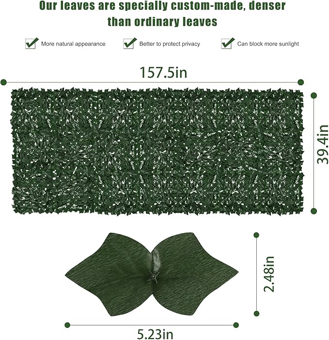 Faux Ivy Fence Privacy Screen Outdoor Expandable Artificial Greenery Roll Fake Hedge Wall Patio Green Plastic Leaf Plant Vine Grass Panels Gate Covering Garden Yard Balcony (157.5 X 39.4 in)