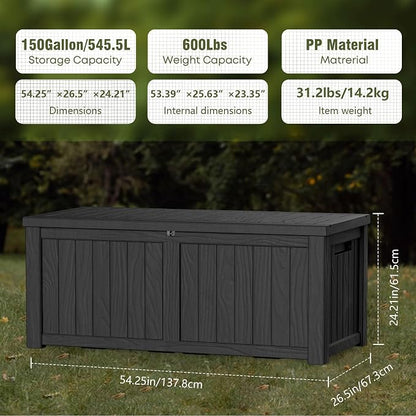 Outdoor Storage Box, 150 Gallon Waterproof Deck Box, Piston-Assisted Resin Trunk - Image 3