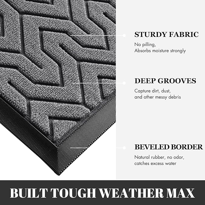 Yimobra Extra Large Door Mat Outside Entrance 60x36, Waterproof Heavy Duty Outdoor Mats for Front Door, Non Slip Rubber Entry Mat for Garage Patio Indoor, Easy Clean, Grey