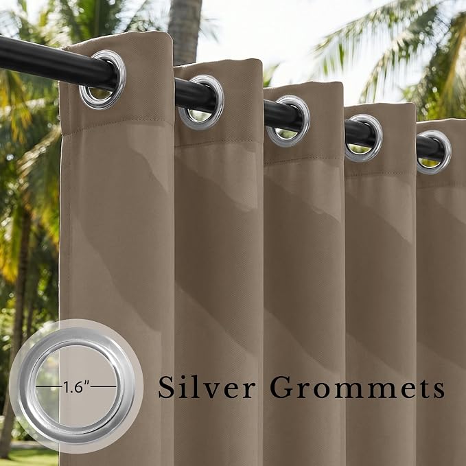 Outdoor Curtains Waterproof Panel W52 x L95 Inch Mocha, 1 Panel | Grommet Top - Image 3