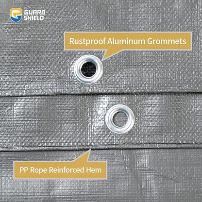 GUARD SHIELD Tarps Heavy Duty Waterproof 12x16 Feet Silver/Black Poly Tarp Cover Outdoor Thick UV Resistant Tarpaulin with Grommets 10mil (2-Pack)