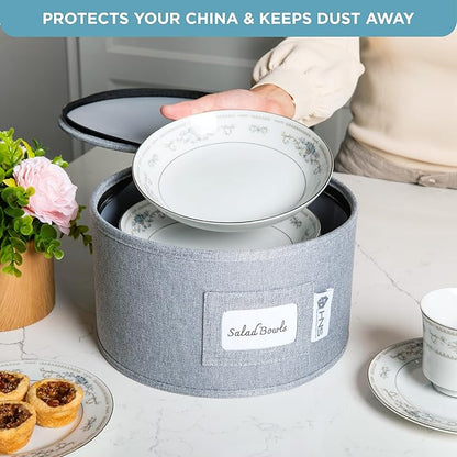 China Storage Hard Shell Containers 8-Piece Set Moving Boxes for Dinnerware, Glasses, Plates, Mugs and Saucers Sturdy Dish Organizer with Dividers for Seasonal Storage - Service for 12 - Gray