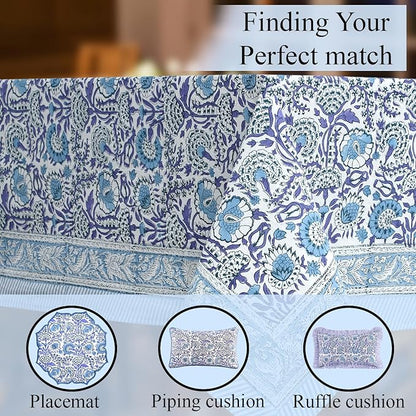 CPC Tablecloth 100% Cotton 70x108 Inch Indian Block Print Rectangle Table Cover, Blue Table Cloth for Weddings, Spring/Summer, Barbeque - Indigo Blue