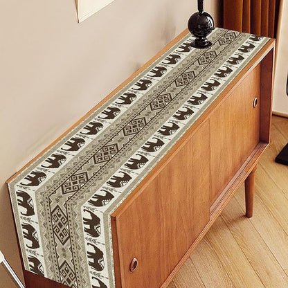 African Tribal Table Runner, Rustic Boho Elephants Diwali India Aztec Bohemian Animal Brown Ethnic Folk Coffee Table Center Decor for Home Kitchen Holiday Party Outdoor Table Decorations, 13"x90"