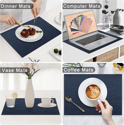 Homaxy Faux Leather Heat Resistant Placemats for Dining Table Set of 6, Waterproof Wipeable Washable PU Table Mats, Easy to Clean Anti-Slip Place Mats, 11.8" x 17", Navy Blue
