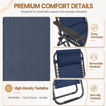 Yaheetech 26" Zero Gravity Recliners Adjustable Set of 2, Cup Holder Trays and - Image 6