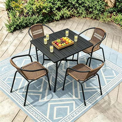 5 Piece Patio Dining Set with Black Outdoor Metal Table & 4 Hand-Woven PE by Home