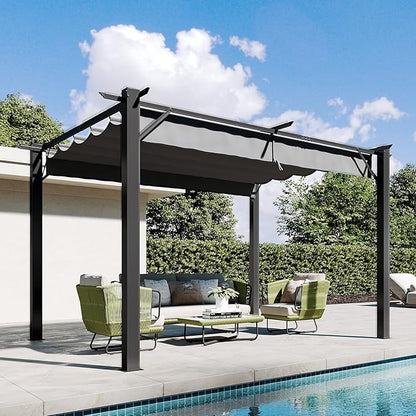 Aoxun 10'x12' Outdoor Retractable Pergola, Patio Pergola by Aoxun