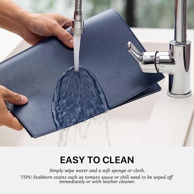 Faux Leather Placemats Set of 8 Vinyl Washable Wipeable Table Mats for Kitchen Dining Table Heat Resistant Waterproof Modern Indoor/Outdoor Placemats Non-Slip Easy Clean Place Mats (Navy Blue)