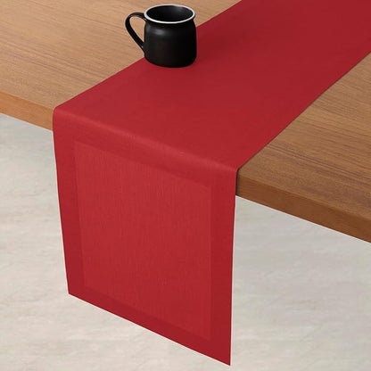 D'Moksha Homes Linen Table Runner 36 Inches - 100% Pure Linen Bright Red Small Table Runner 14 x 36 Inch for Dresser, Coffee Tables, Valentines, Holiday - Machine Washable