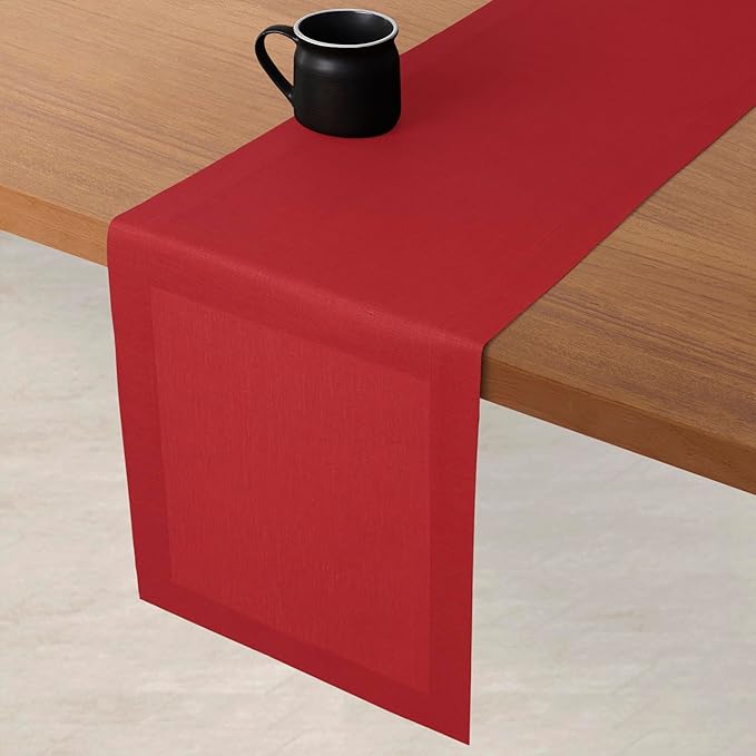 D'Moksha Homes Linen Table Runner 60 Inches - 100% Pure Linen Bright Red Table Runner 14 x 60 Inch for Coffee Tables, Dresser, Valentines, Holiday - Machine Washable