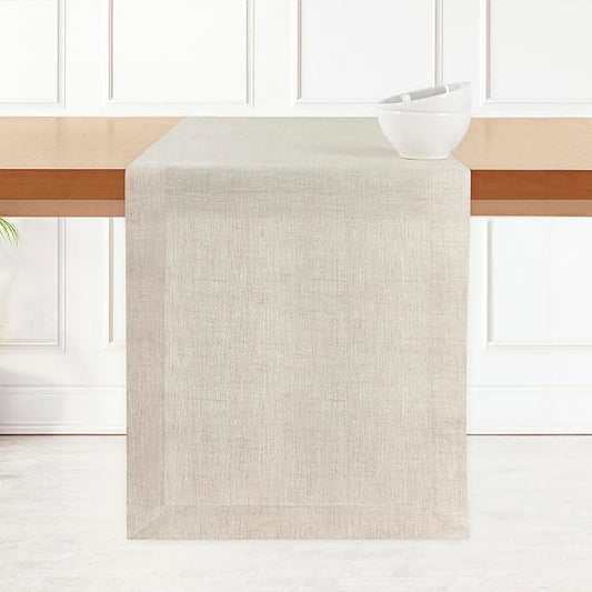 D'Moksha Homes Linen Light Natural Table Runner 90 Inches Long - 100% Pure Linen 14 x 90 Inch Table Runner for Dining, Valentines, Holiday - Machine Washable