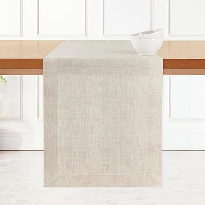 D'Moksha Homes Linen Light Natural Table Runner 132 Inches Long - 100% Pure Linen Extra Long Table Runner 14 x 132 Inch for Valentines, Holiday - Machine Washable