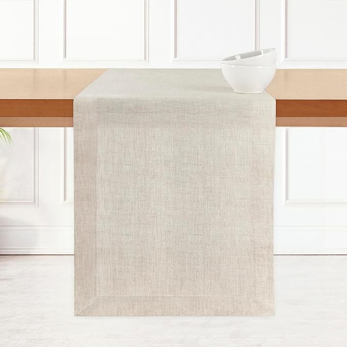 D'Moksha Homes Linen Light Natural Table Runner 144 Inches Long - 100% Pure Linen Extra Long Table Runner 14 x 144 Inch for Valentines, Holiday - Machine Washable
