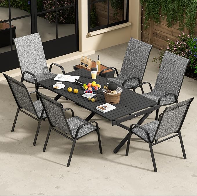 Patio Chairs Set of 6, Outdoor Stackable Dining Chairs - Image 7
