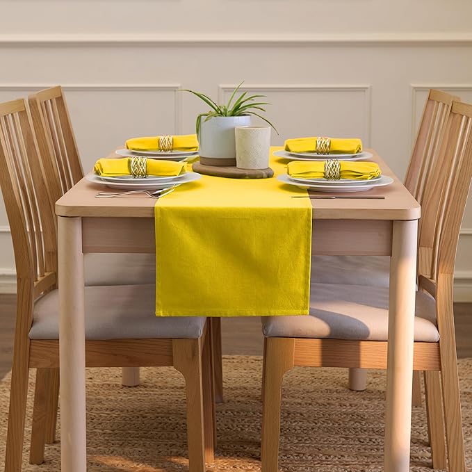 Encasa XO Table Runner 13"x104" Long | Cotton Canvas Fabric | Sunbeam Yellow Solid Color | Machine Washable & Durable