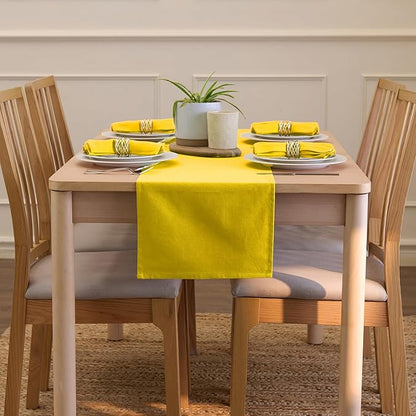 Encasa XO Table Runner 13"x59" Long | Cotton Canvas Fabric | Sunbeam Yellow Solid Color | Machine Washable & Durable