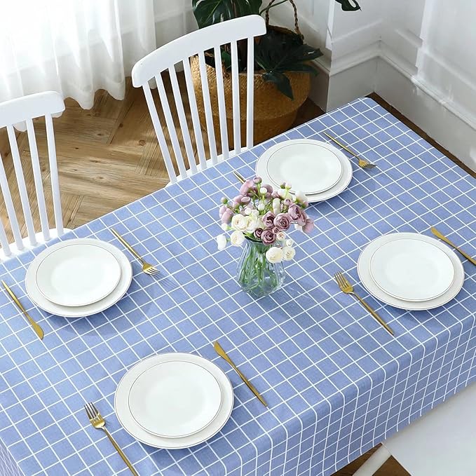 Romanstile Square Vinyl Tablecloth, 100% Waterproof Oil-Proof Checkered Plastic Table Cloth, Heavy Duty Wipeable Table Covers for Dining, Camping, Picnic, Outdoor - 54 x 54 Inch, Blue