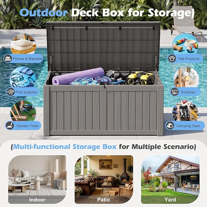 Outdoor Storage Box, 155 Gallon Resin Deck Boxes Outdoor Waterproof - Image 3