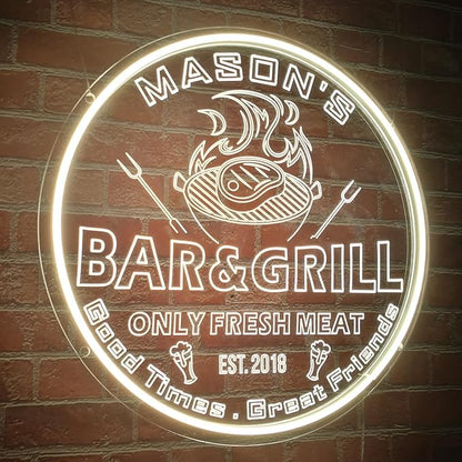 Personalized Bar Grill Neon Signs,Custom Bar BBQ Grill LED Sign, Barbeque Dad's BBQ Grilling Light Up Sign for Backyard,Garden Yard,Porch, Deck, Patio Decor, Housewarming Gift