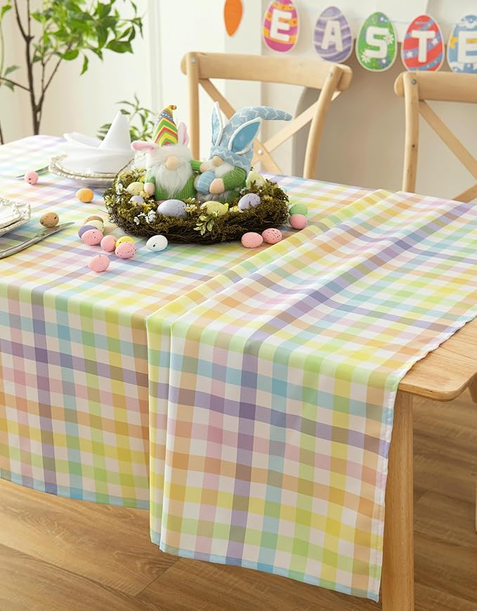 Easter Sunday Spring Plaid Tablecloth - Colorful Rectangular 58x102 Inch Water Resistant Table Cloth for Indoor/Outdoor Use - Rustic Table Cover for Kitchen, Picnics, and Parties