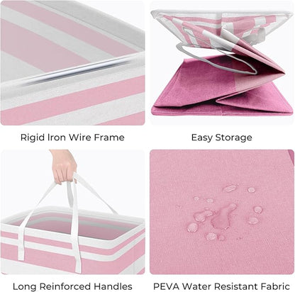 HomeHacks 2 Pack Large Laundry Baskets, Waterproof, Freestanding Laundry Hampers, Collapsible Clothes Hamper with Reinforced Handles in Laundry, College Dorm, Bathroom, Bedroom (Pink, 100Lx2)
