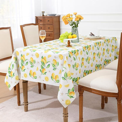 Romanstile Summer Rectangle Plastic Tablecloth, 100% Waterproof Oil-Proof Lemon PVC Table Cloth, Heavy Duty Vinyl Table Cover for Dining, Camping, Picnic, Outdoor - 54 x 120 Inch, Lemon